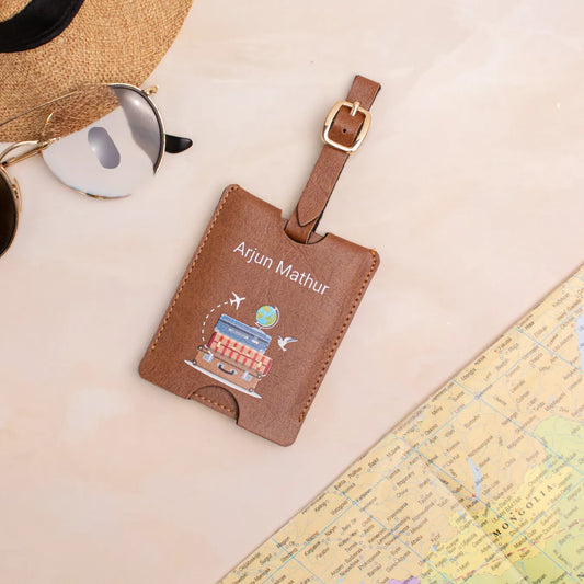 Personalised Tan floral luggage tag