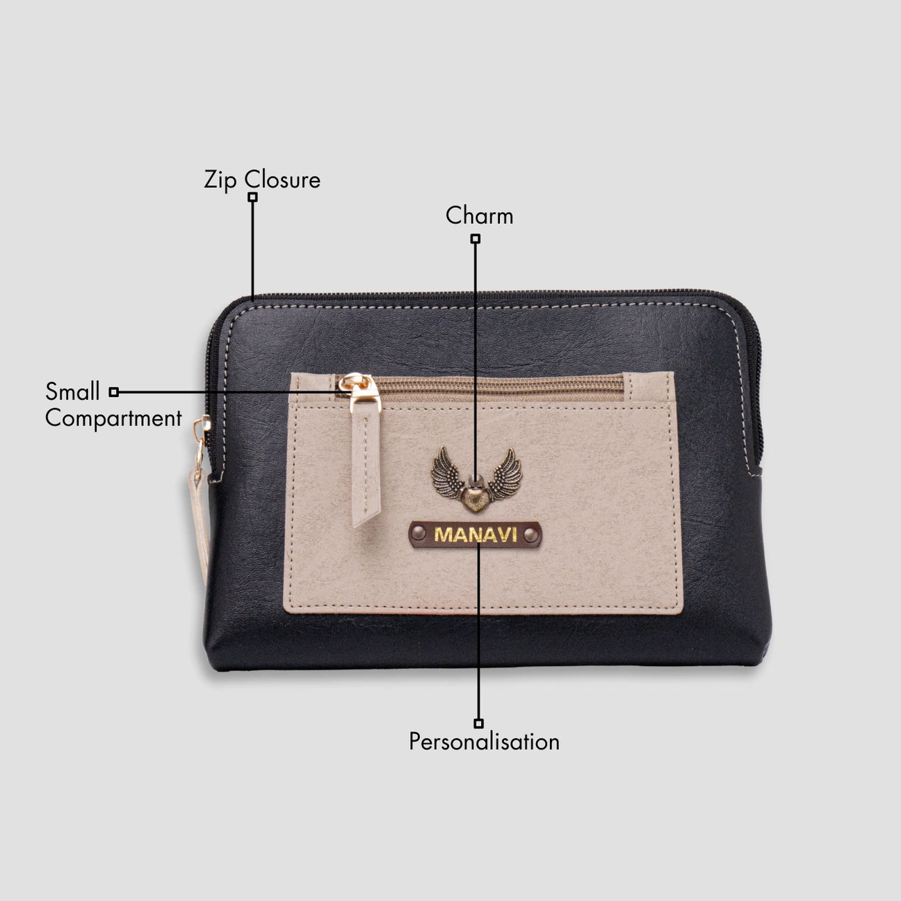 Personalised utility pouch - Black with features