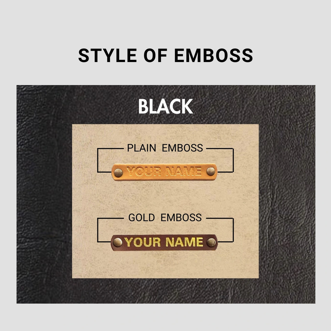 Black leather emboss style with initials