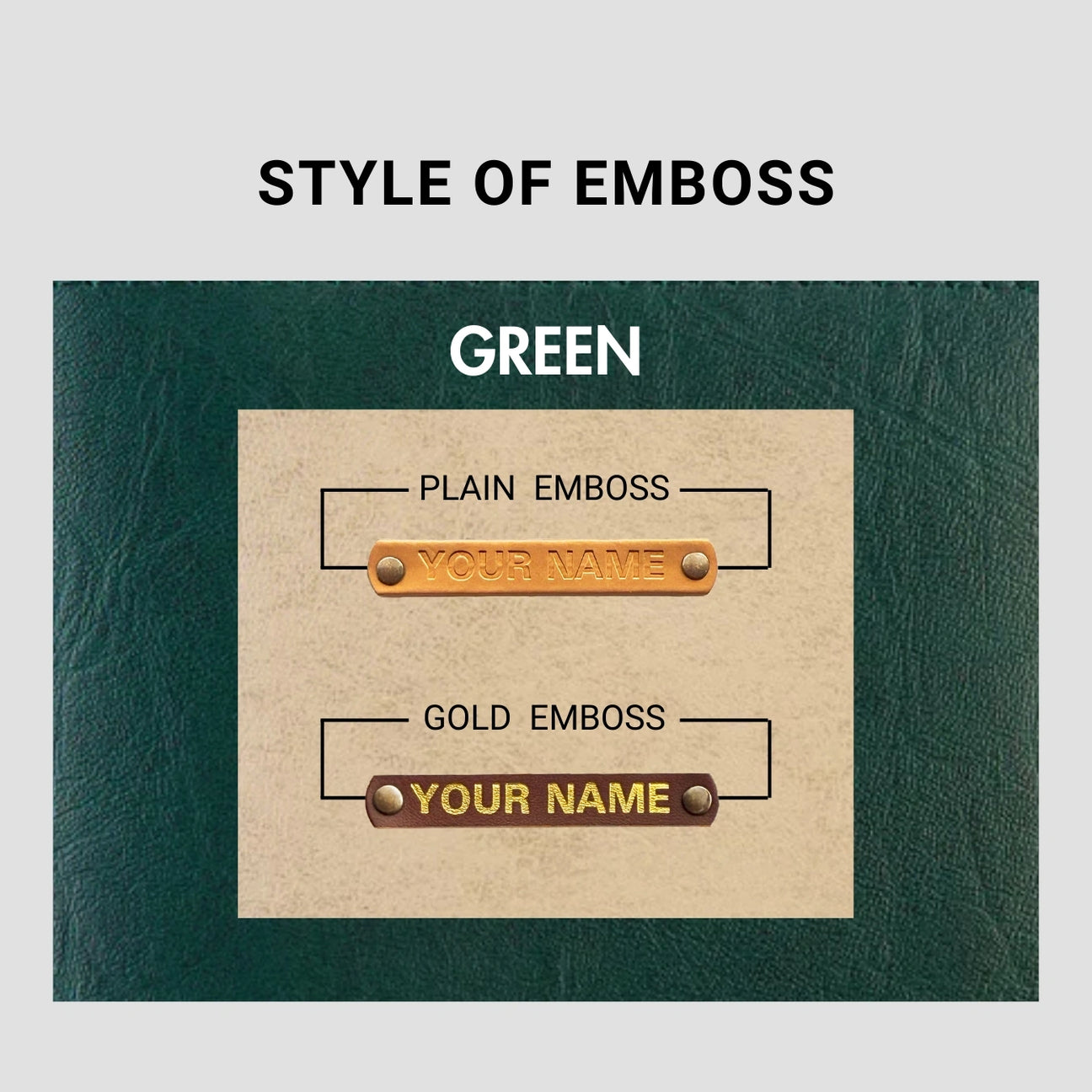 Green leather emboss style with initials