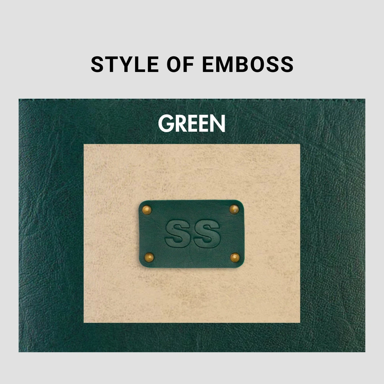 Green leather emboss style with initials
