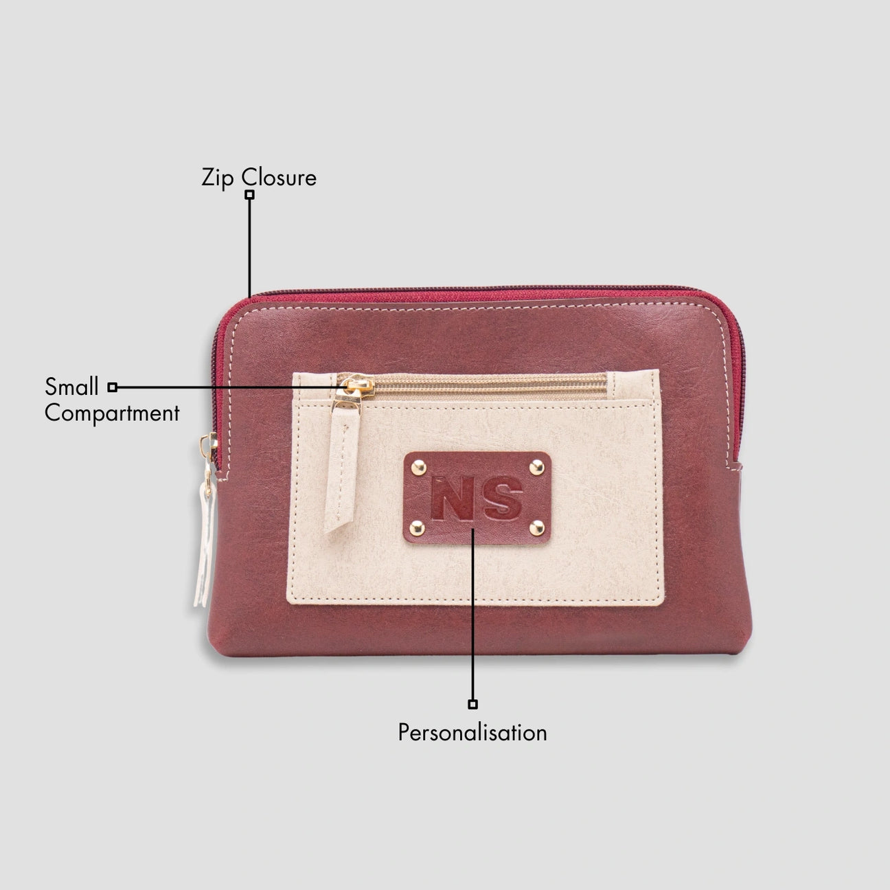 Personalised utility pouch initials - Maroon with features