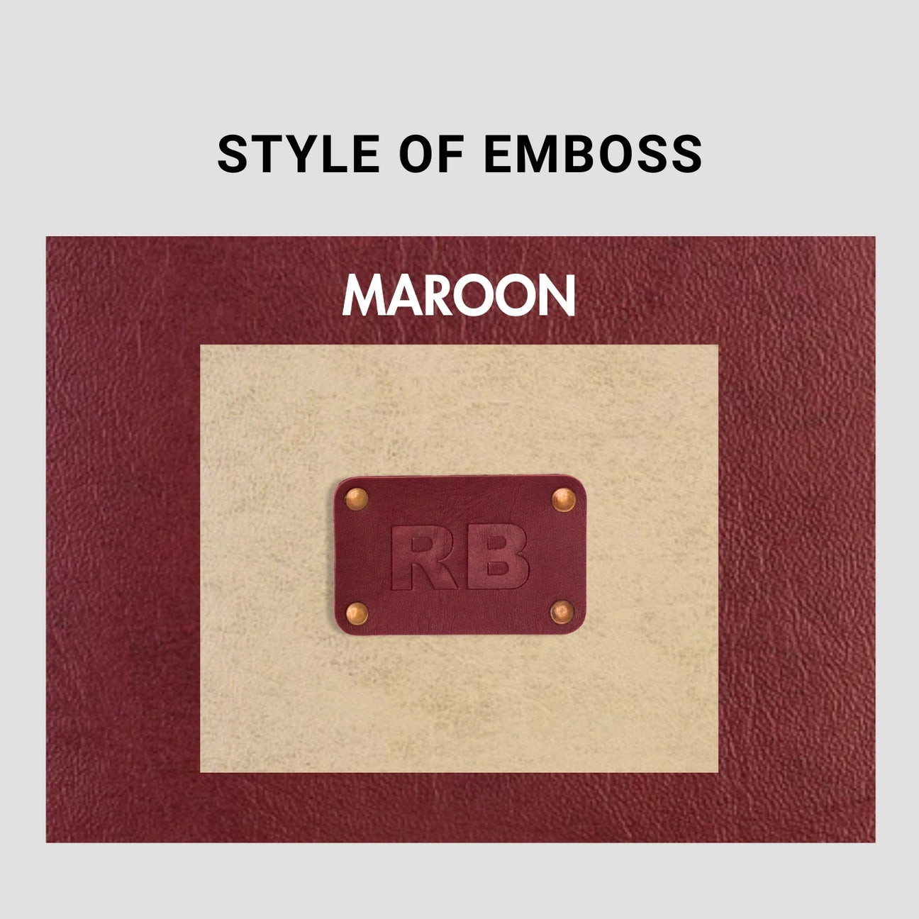 Maroon leather emboss style with initials