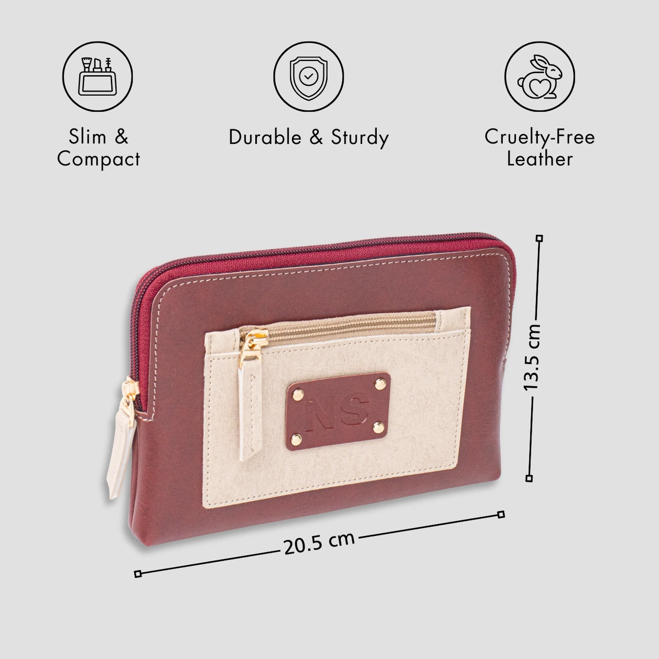 Personalised utility pouch initials - Maroon with features