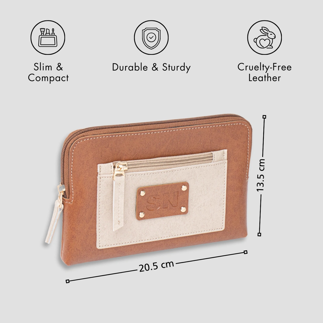Personalised utility pouch initials - Tan with features