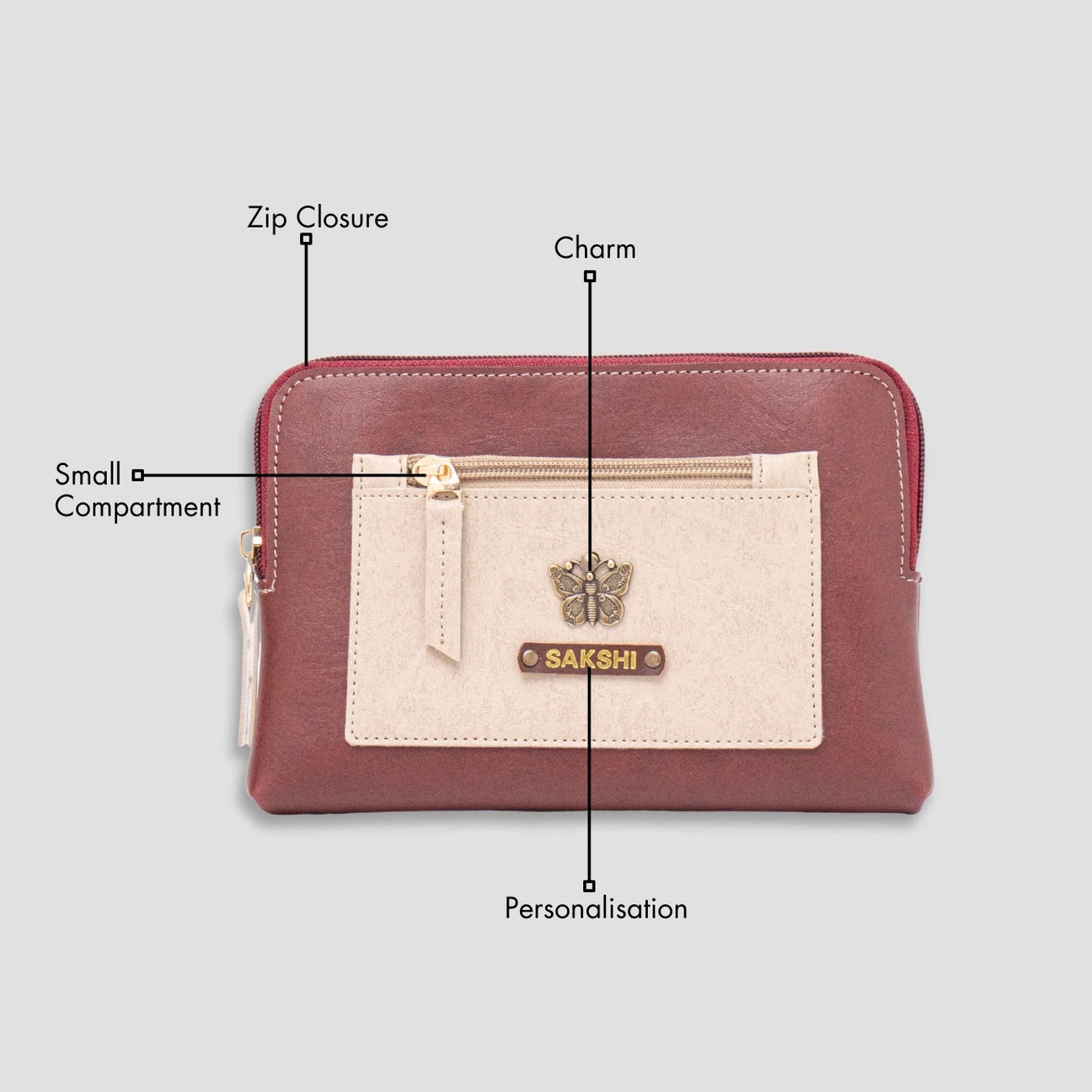 Personalised utility pouch - Maroon with features