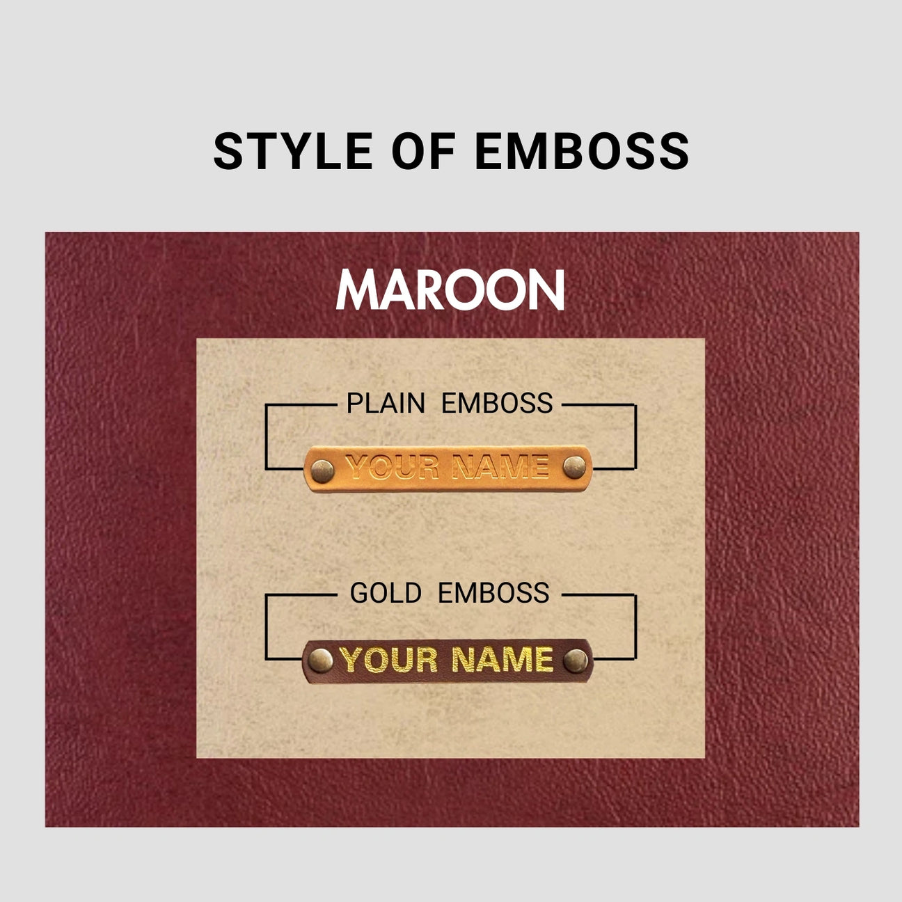 Maroon leather emboss style with initials