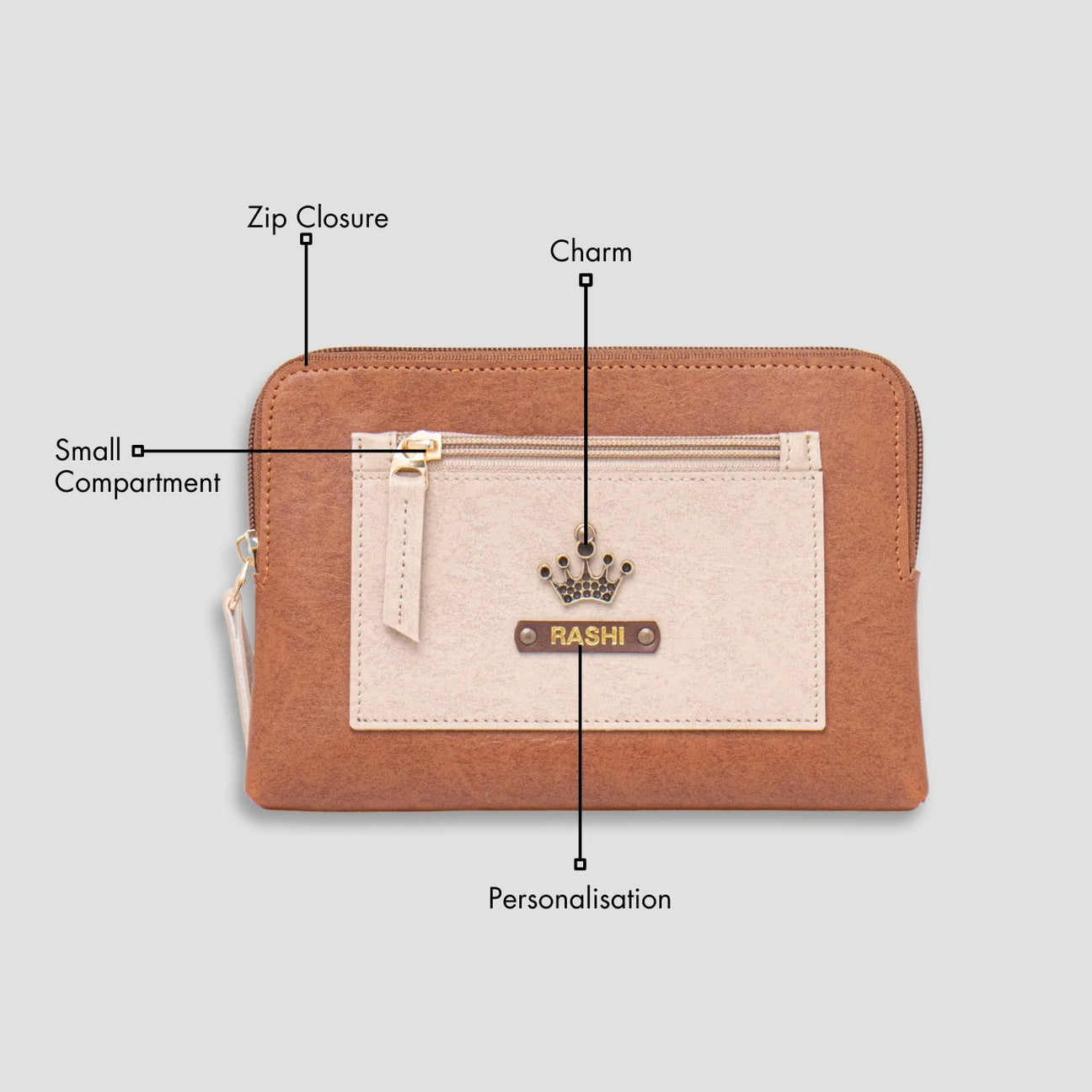 Personalised utility pouch - Tan with features