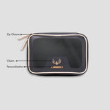 Black leather vanity pouch with features