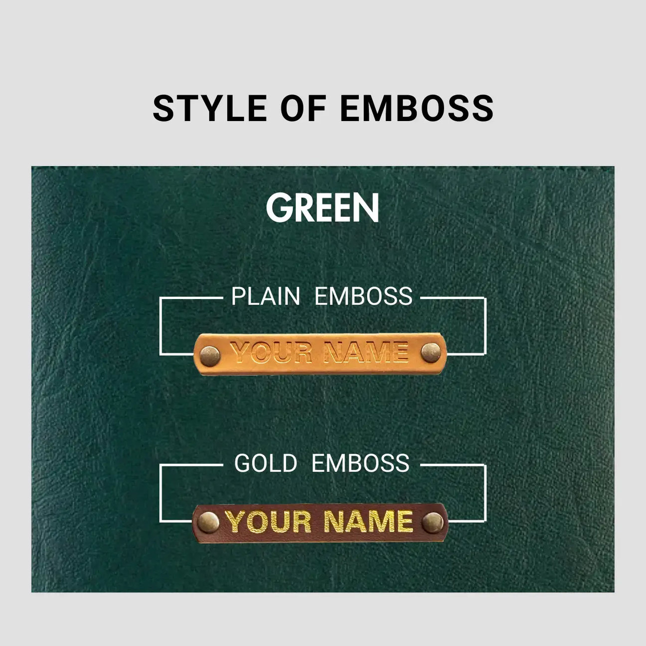 Green leather plain & gold emboss style with initials