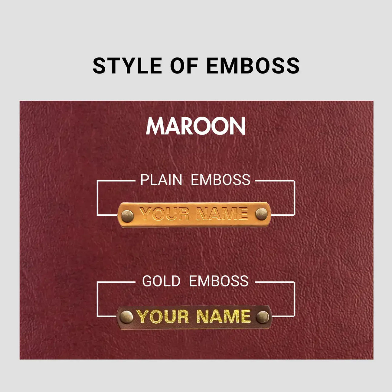 Maroon leather plain & gold emboss style with initials