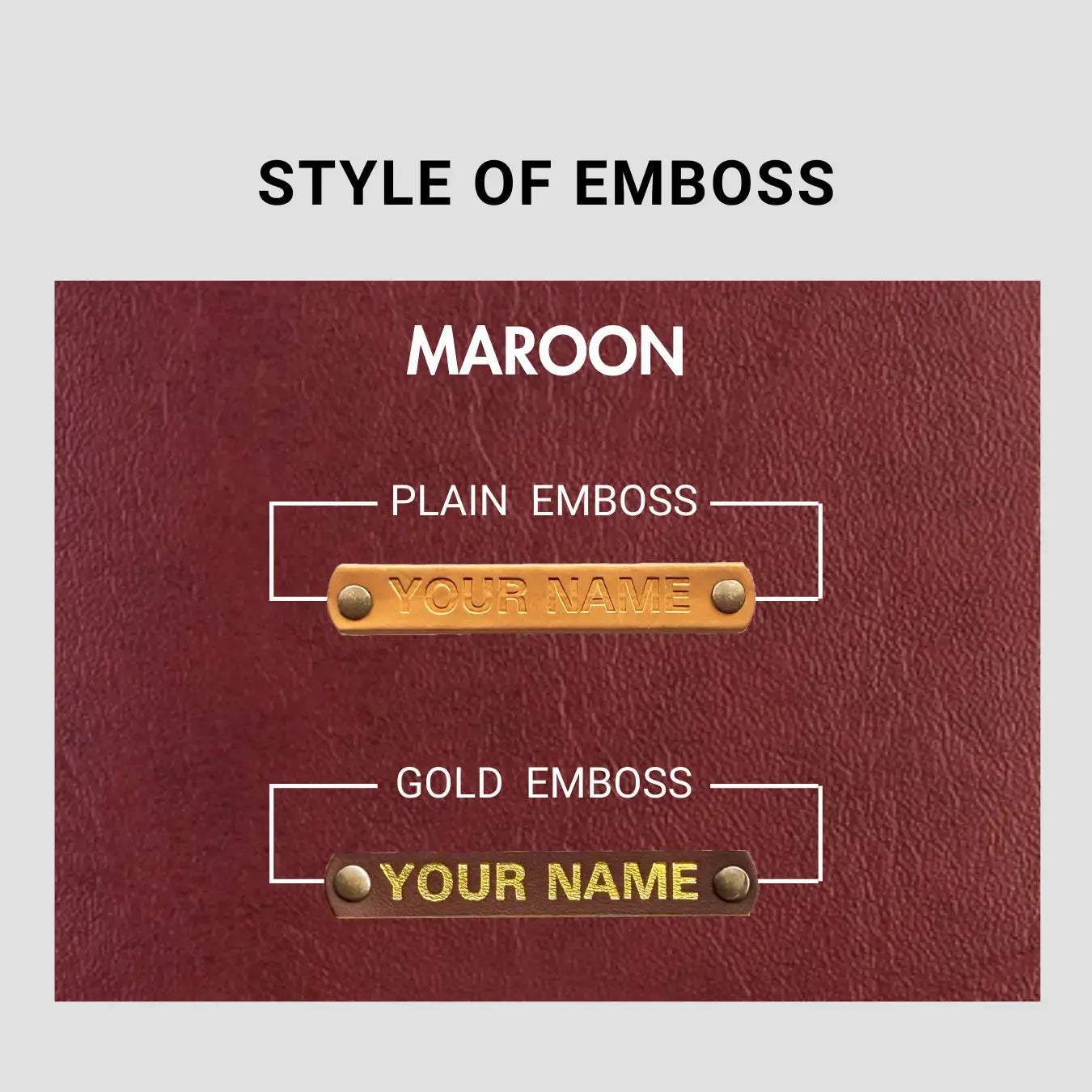 Maroon leather plain & gold emboss style with initials