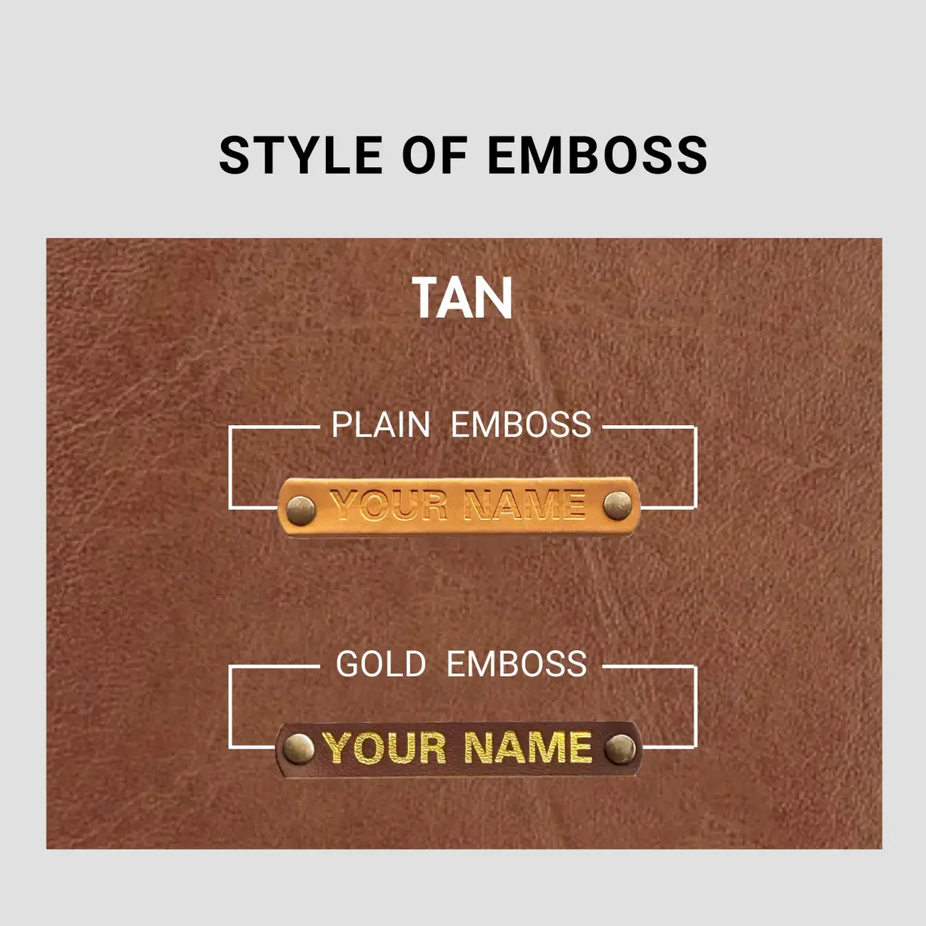 Tan leather plain & gold emboss style with initials