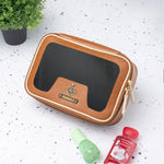 Personalised tan leather vanity pouch with clear window