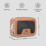 Personalised Tan leather vanity pouch with features