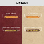 Maroon and beige leather with plain and gold embossed name personalization