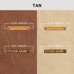 Tan and beige leather with plain and gold embossed name personalization