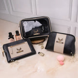 Personalized black vanity pouch, utility pouch, multipurpose pouch with name plate detailing