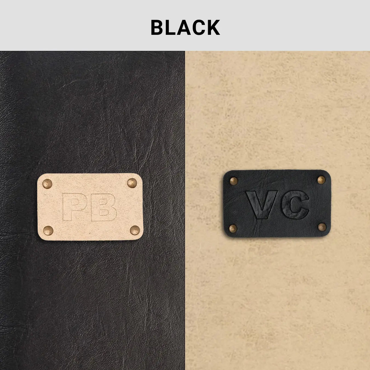 Black leather with personalized embossed name plate options