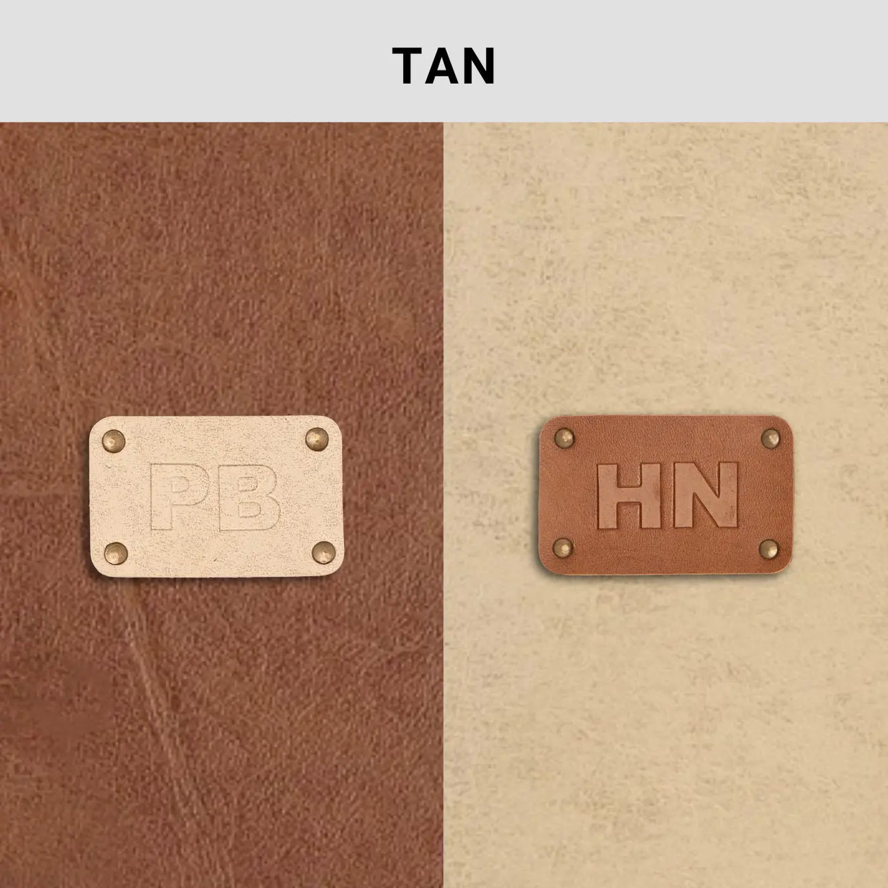 Tan leather with personalized embossed name plate options