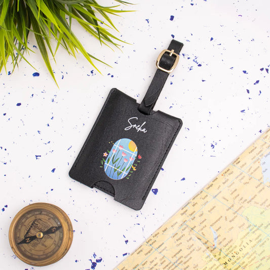 Personalised Black floral luggage tag