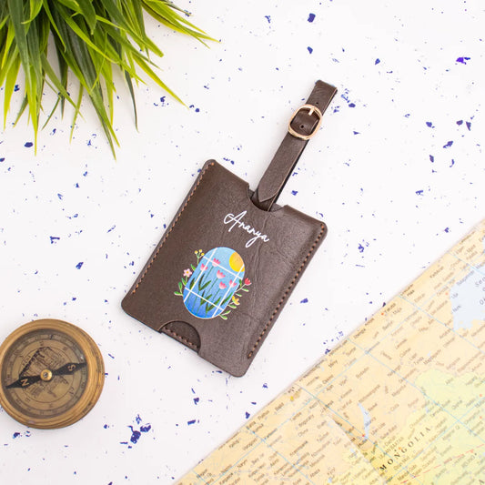 Personalised Brown floral luggage tag