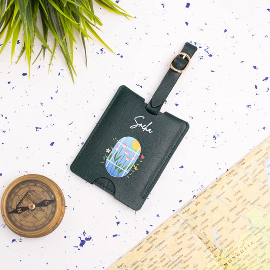 Personalised Green floral luggage tag