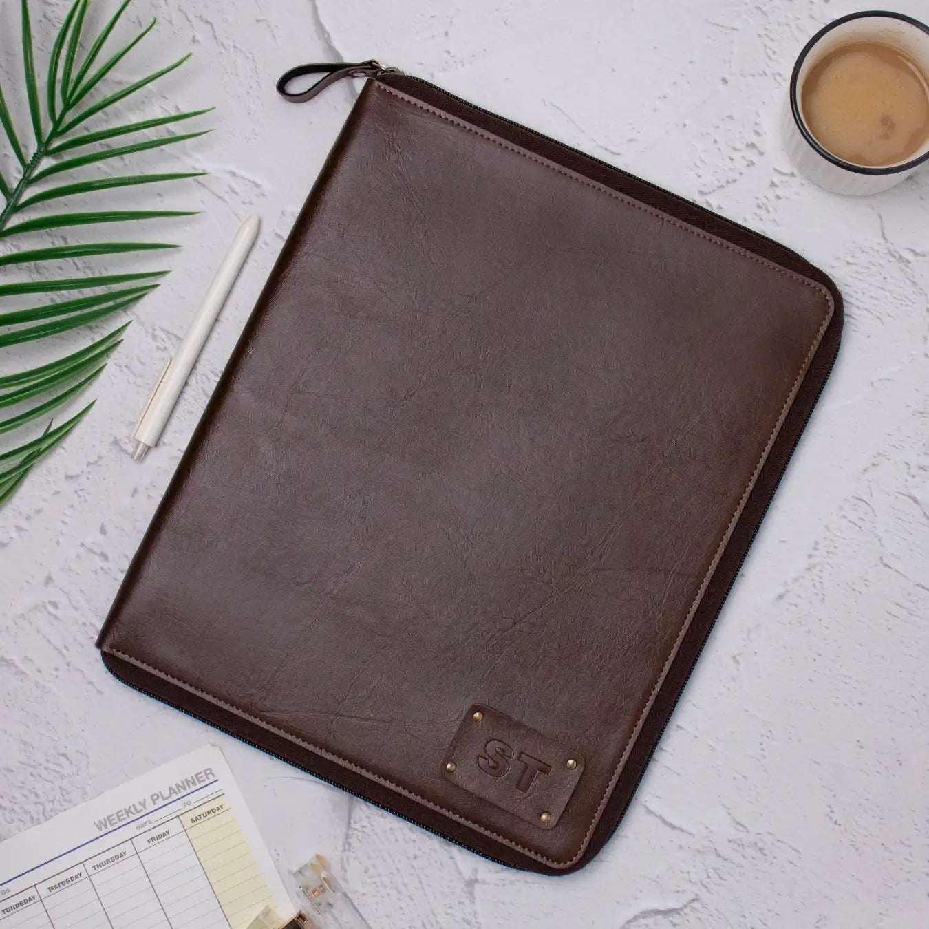 Brown zippered office folder