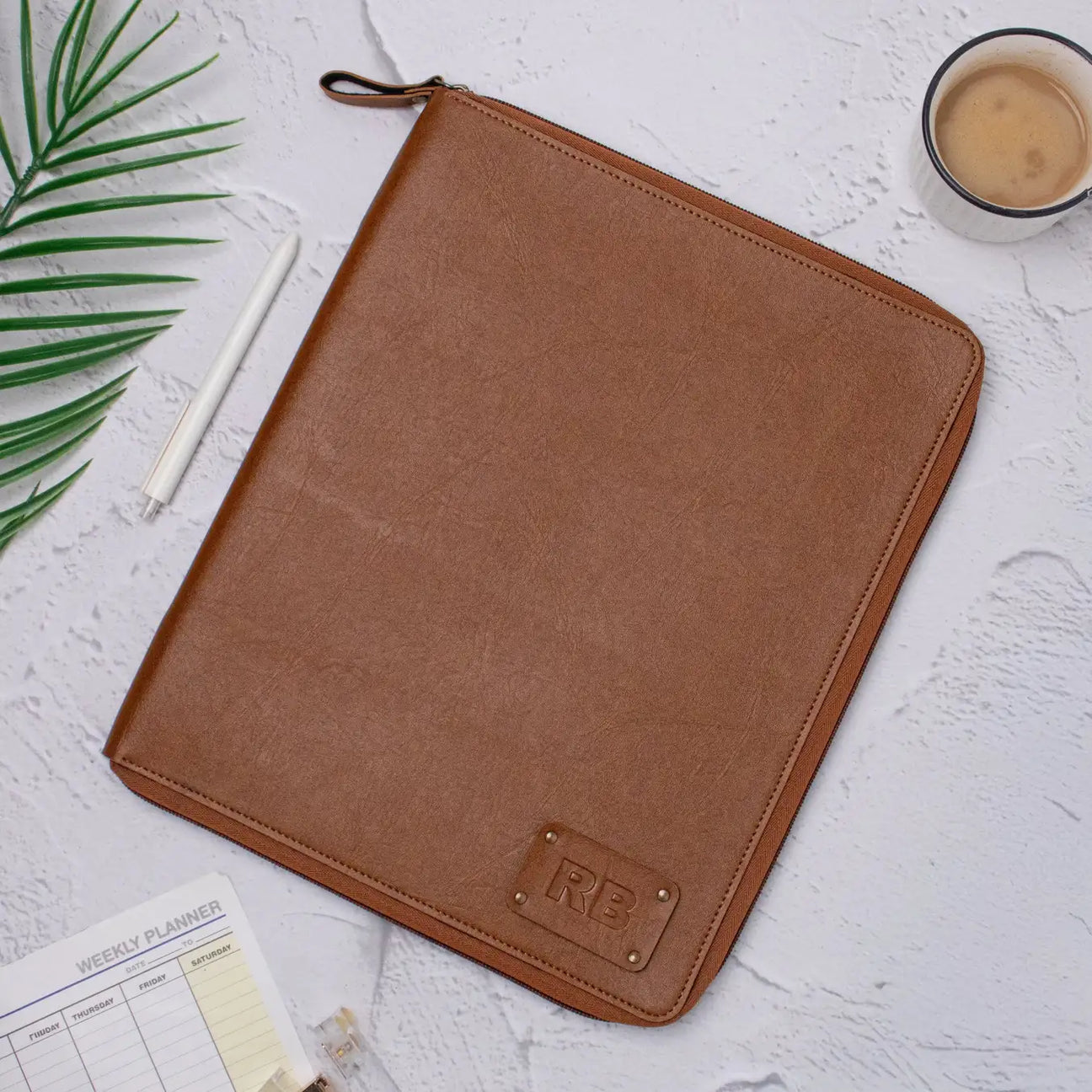 Tan zippered office folder